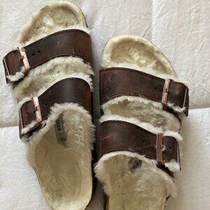 Birkenstock Arizona Lined Brown Leather Sandals  Gently Used  Size 40